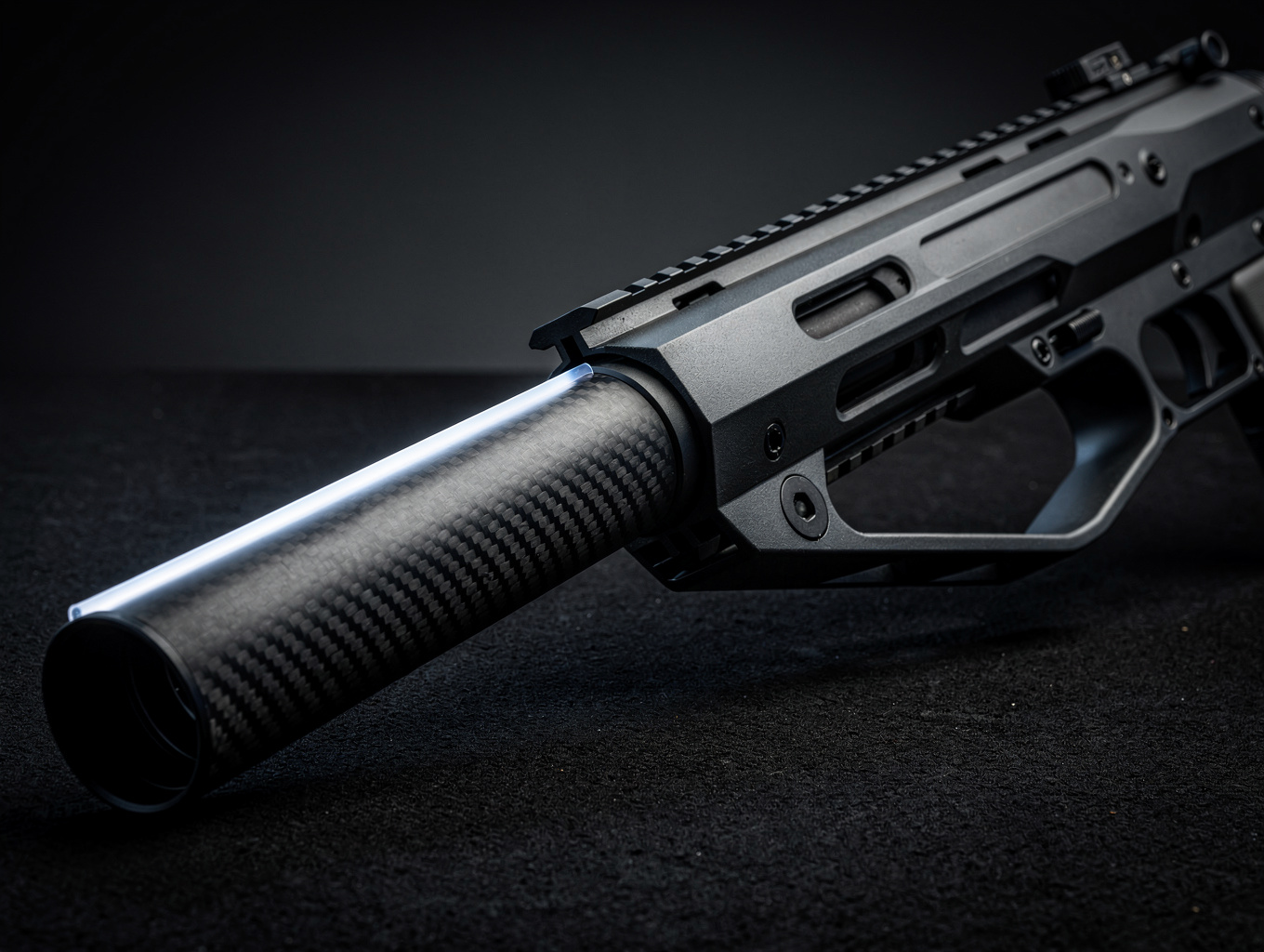 Macro detail of reinforced polymer rifle stock texture